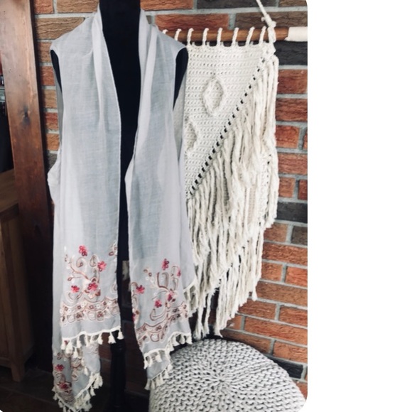 Accessories - Embroidered Scarf/ Beach Cover Up/ Shawl